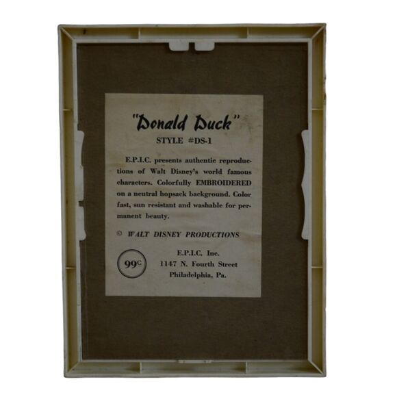 VTG Walt Disney 1960s Donald Duck Hopsack Embroidery Framed 5 7/8"x8" READ! - Picture 4 of 7